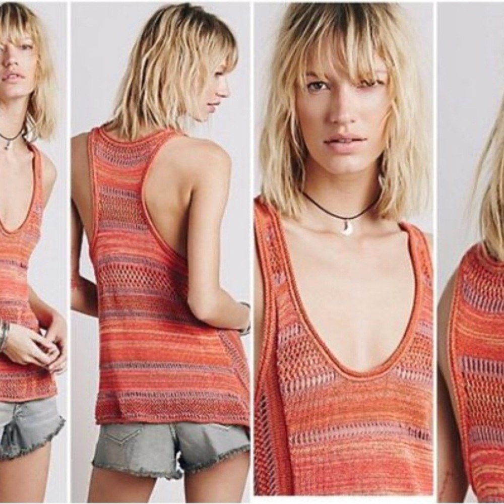 Free People Vibrant Orange Knit Tank Top